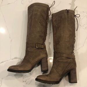 Fabianelli Womens Brown Leather Knee High Boots US Size 5.5 Italy Lace Up Retro